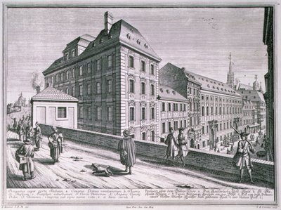 Ansicht des Gebiets um den Stephansdom, Wien, graviert von Johann-August Corvinus (1683-1738) von Salomon after Kleiner